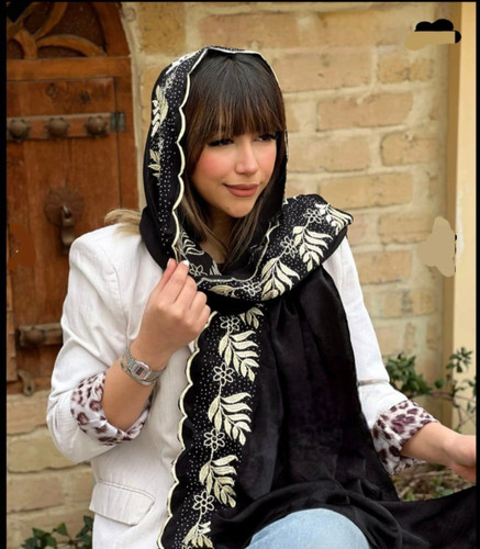 شال کوپرا پتینه مشکی حاشیه گلدوزی