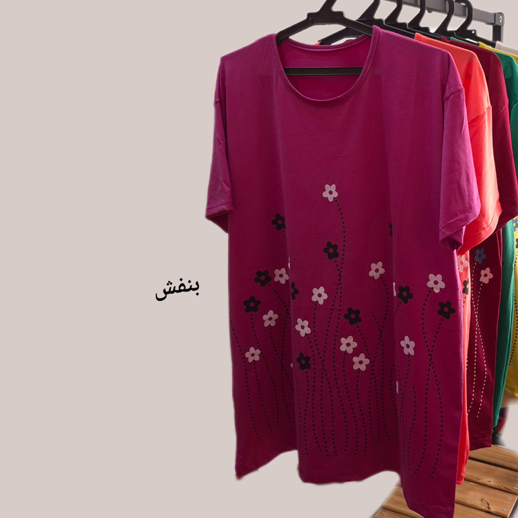 تیشرت شکوفه نخی قواره دار زنانه